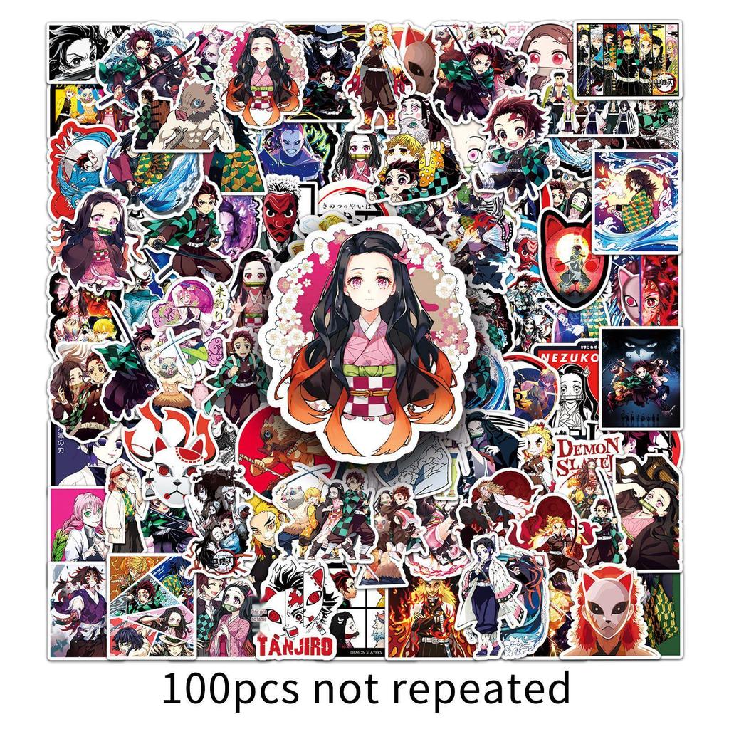Demon Slayer Anime Graffiti Stickers Set - 100 PVC Stickers for DIY Skateboards & Luggage