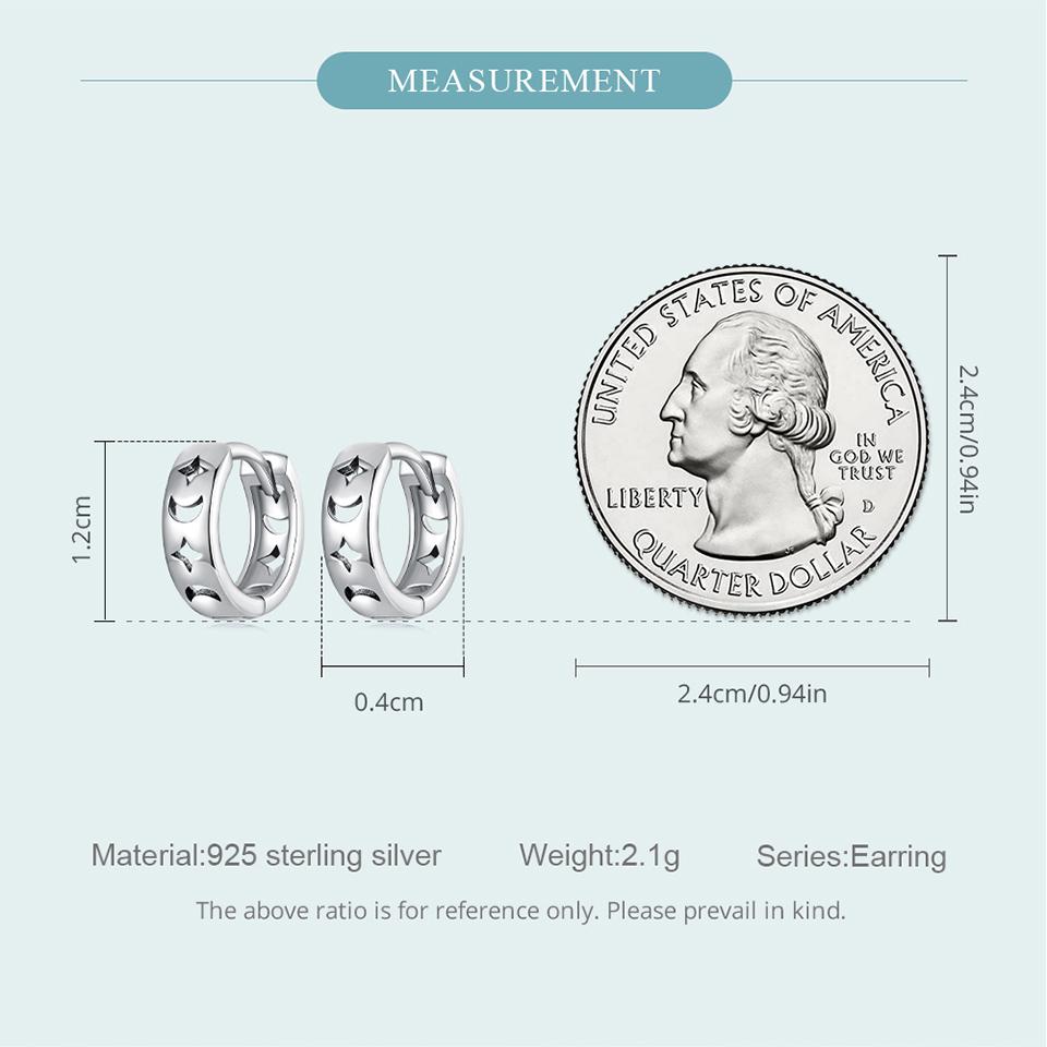 WOSTU Classic 925 Sterling Silver Hollow Star Moon Hoop Earrings For Women Party Jewelry s925 Silver Ear Clips Earring Punk Gift