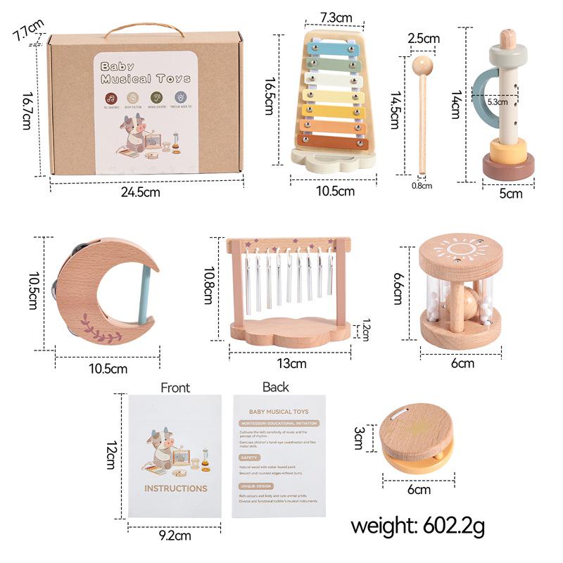 

Набор из 6 орф-инструментов: Детская музыкальная игрушка с деревянным глокеншпилем и колокольчиком для раннего образовательного слухового развития