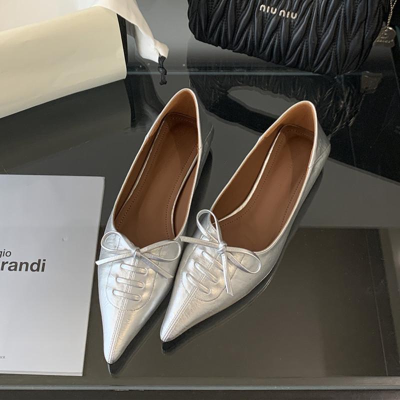 

Модный бренд Bailamos Женская обувь на плоской подошве Модные серебристые женские элегантные лодочки Заостренный носок Слипоны Плоский каблук Повседневные уличные лоферы 39 серебряный