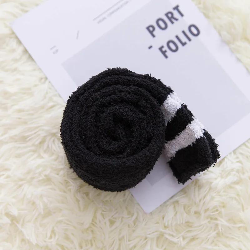 Soft Coral Fleece Knee Socks Winter Warm Girl Women Cute Cartoon Animal Stockings Striped Cozy Thigh High Christmas