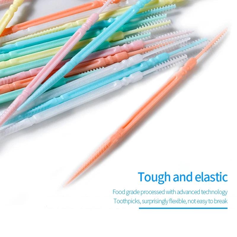200Pcs Double-headed Disposable Dental Flosser Interdental Brush Teeth Stick Toothpicks Floss Pick Oral Gum Teeth Cleaning Care