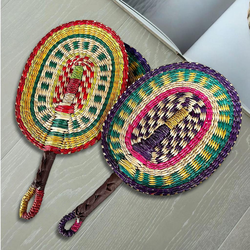 Vietnam Imports Hand Woven Seaweed Fan Oval Dopamine Daily Ins Style African Element Decoration Homestay Summer