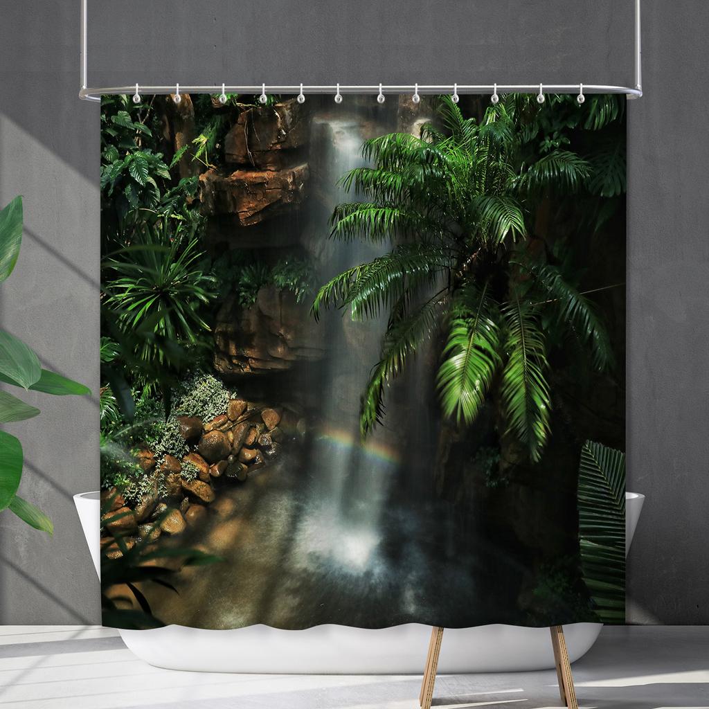 Bathroom Waterproof Curtain Digital Printing Landscape Waterfall Shower Curtain Free Punching Toilet Partition Curtain Shower Cloth