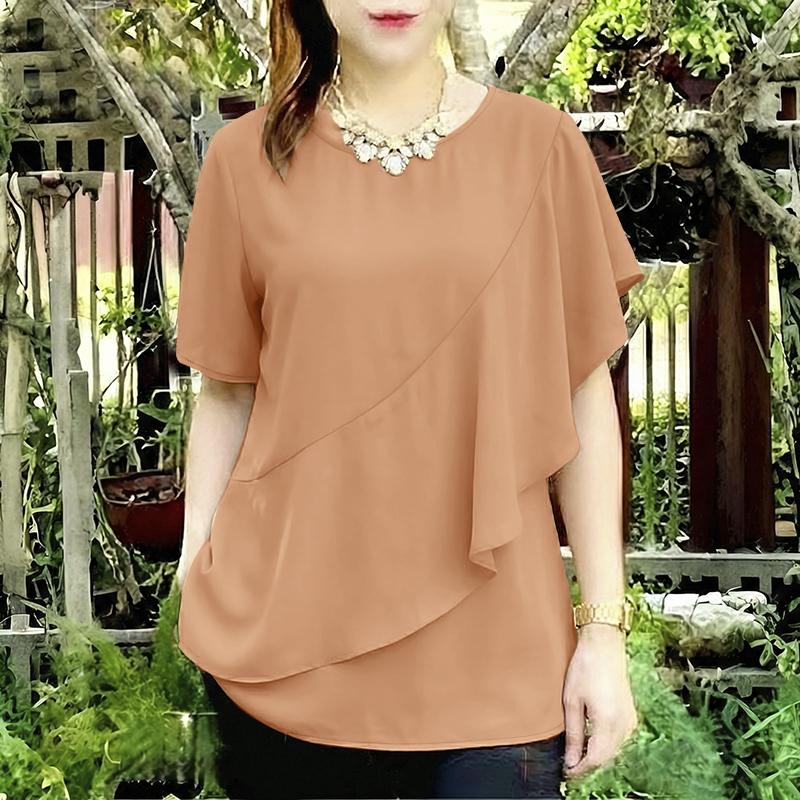 ZANZEA Women Casual Round Neck Solid Color Loose Half Sleeve Blouse