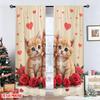 Flat Printing Scene Curtain Cute Kittens Red Roses Digital Printed Polyester Drapes Family Party Bedroom Living Curtains Set Of 2 Made Decor