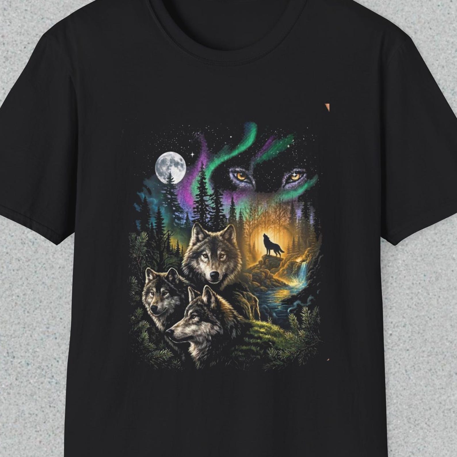 Wolf Pack Shirt, Northern Lights Wolf T shirt, Moon Wolf Tee, Night Forest Wildlife Shirt, Wolf Lover Tee Gift 3XL