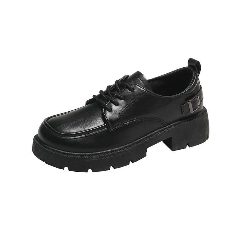 Autumn New Glossy Small Leather Shoes Women's Tide Thick Sole Heightening Lace-up Retro College