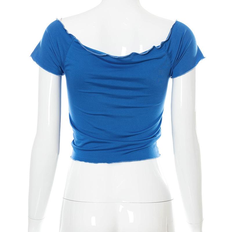 Europäisches und amerikanisches Sommer-Plissee-Print-Bauchfreies Freizeit-Damenoberteil