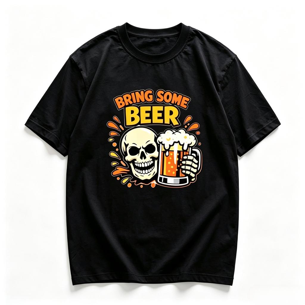 Vintage Skull Beer Print T Shirt Modal Breathable Fabric Bring Some Beer Letter Graphic Short Sleeve Unisex Funny Drinking Tee