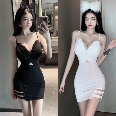 Wind Sexy Pure Desire Dress, Low-cut V-neck Waist Irregular Pleated Tight Hip Skirt