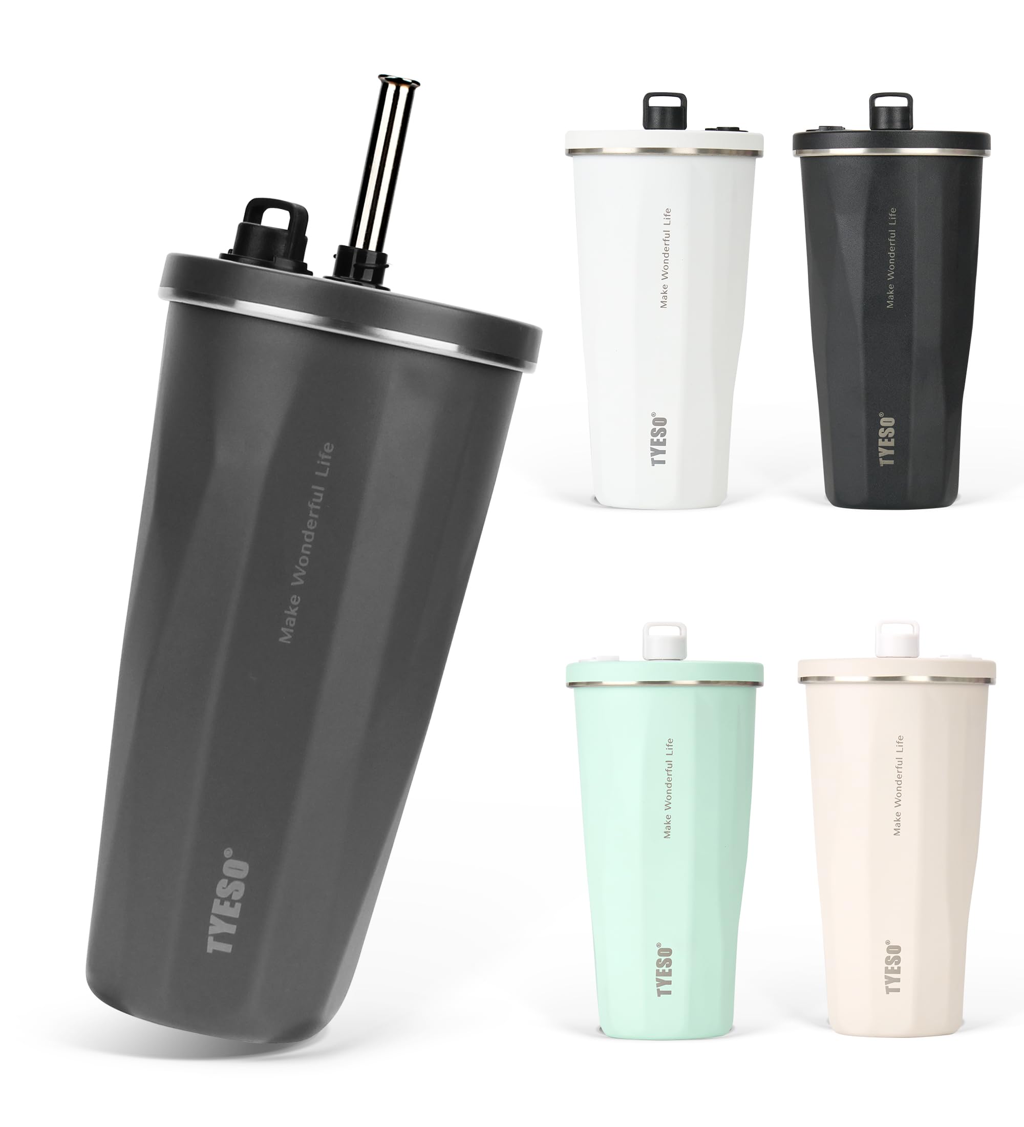 

на стакане TYESO из нержавеющей стали с вакуумной изоляцией, сохраняющем горячее или легком для прямого наливания, без большого объема, обновленная версия 2025 [Популярный SNS], соломинка, 470 мл, сталь, крышка,