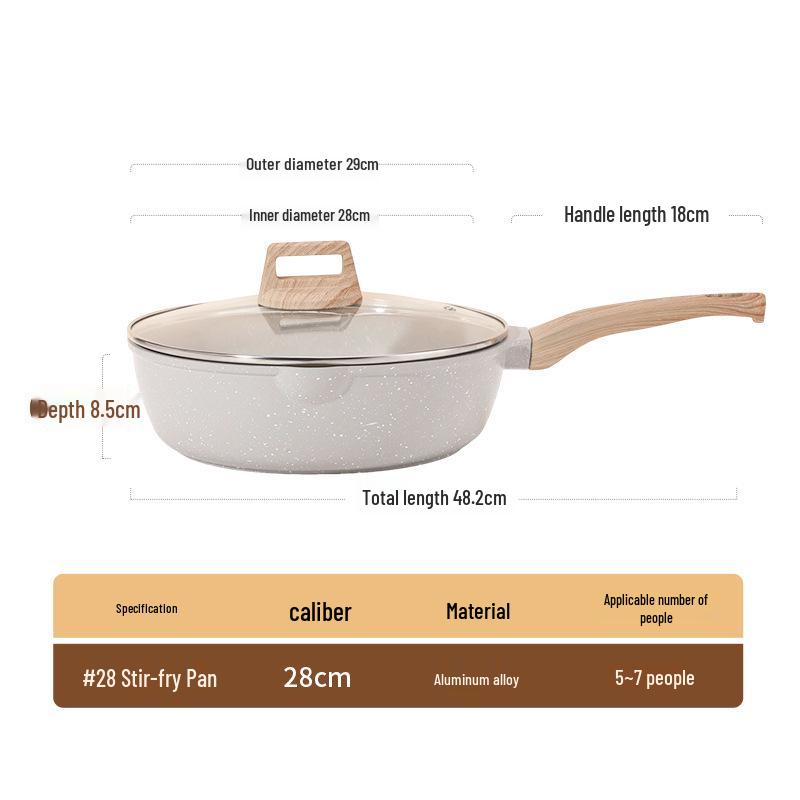 Creative Wooden Handle Maifan Stone Deep Frying Pan - Portable, High-Appearance Kitchen Flat Pan