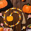 Rustic Wooden Bead Garland with Acorn Tassel and Pinecone Tag Autumn Tiered Tray Decor Hanging Ornaments for Fall Harvest Theme