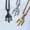 Stainless Steel Trident Pendant Necklace For Men Hip Hop Punk Style Boy Gifts Gold Color 60mm Chain Fahion Jewelry Wholesale