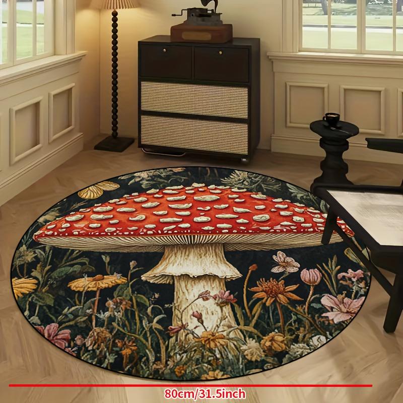 Luxurious Vibrant Mushroom Floral  Pattern Round Shape Floor Mats Kitchen Hallway Runner Rug Bedroom Living Room Soft Carpet Non-slip Area Rug