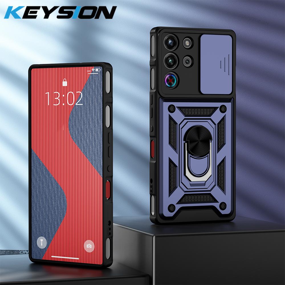 KEYSION Shockproof Case for ZTE nubia RedMagic 10 Pro+ Slide Camera Protection Ring Stand Phone Cover for RedMagic 10S Pro+ 5G