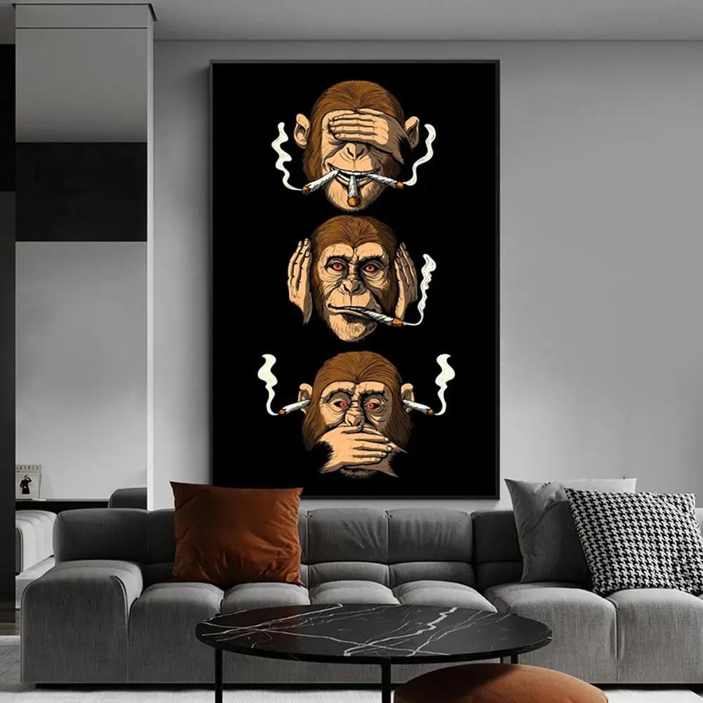 Smoking Monkey HD Canvas Print Poster Home Living Room Bedroom Decoration Classic Abstract Wall Art Funny Humour