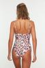 Women's New Season Swimsuit Floral Patterned Double Breasted Tied Normal Leg Swimsuit