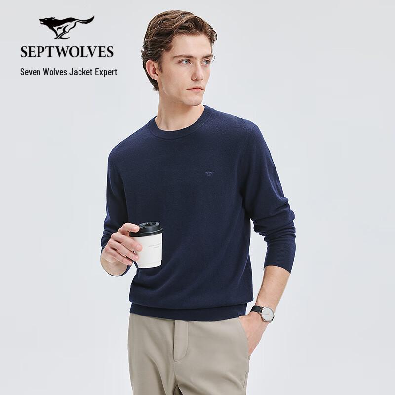 

Septwolves Men s Solid Color Round Neck 100% Wool Sweater 2XL