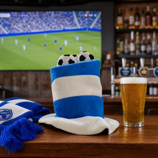 Morbido Cappello Peluche Pallone da Calcio, Cappello a Cilindro a Strisce Tema Sportivo per Feste, Copricapo da Tifo per Partite di Calcio per Bar Sportivi, Accessori per Photo Booth, Eventi a Tema
