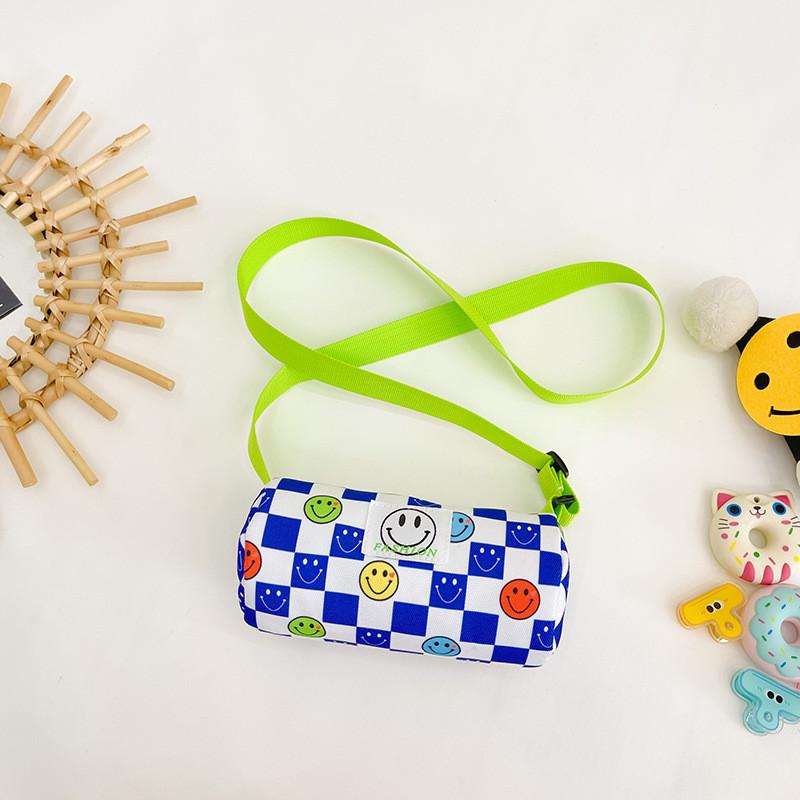 Stylish And Trendy Korean Children's Canvas Crossbody Bag With Fun Smile Face