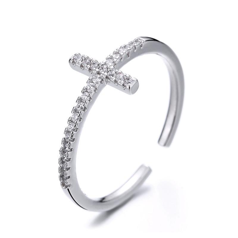 Elegant European-American Hip Hop Zircon Cross Ring