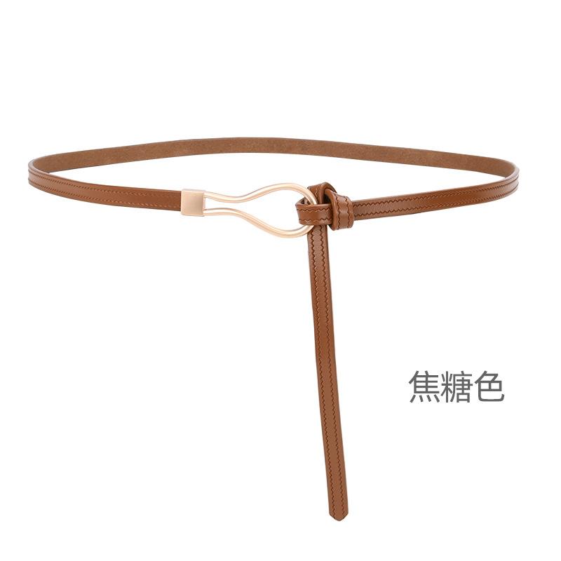 Four Seasons Available New Women'S Leather Thin Belt With No Hole Design Decorative Belt Waist Seal Dress Versatile Two Layer Leather Belt