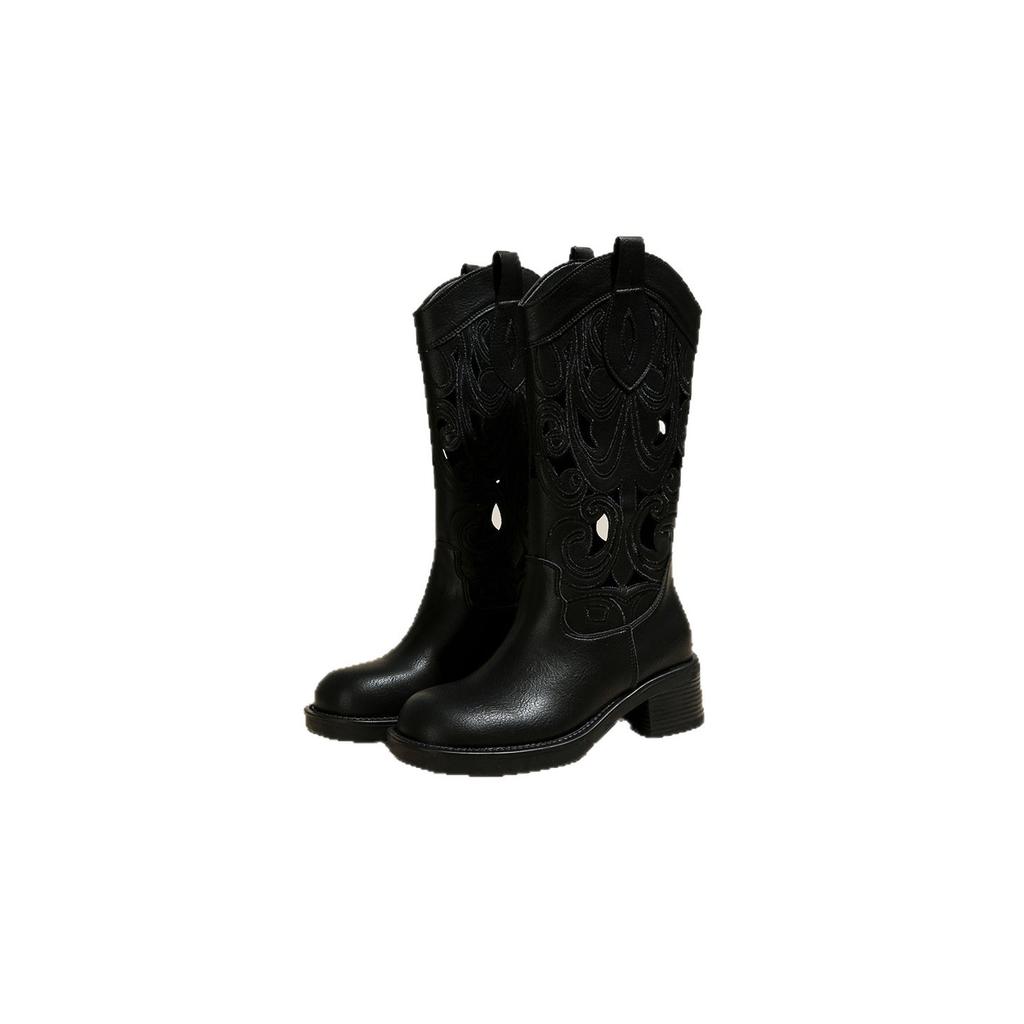 Hollow western boots women's summer new breathable mid-tube boots outdoor Xinjiang tourism thick-soled heightening Martin boots