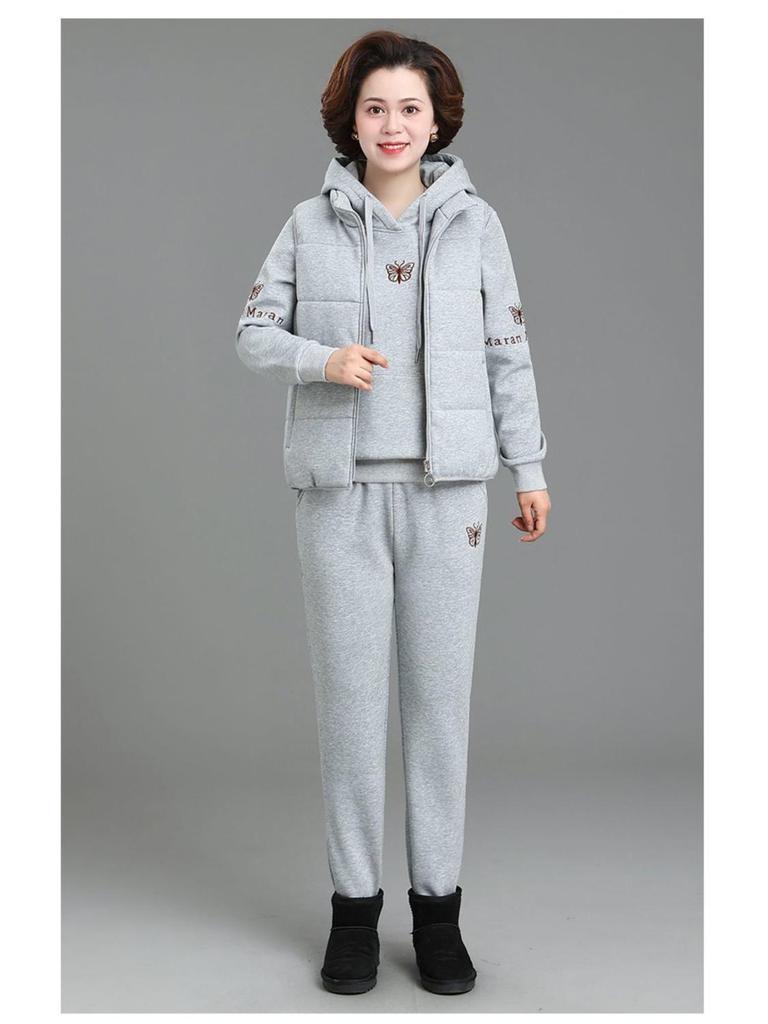 Women's Winter Sportswear Set: Velvet Thickened Vest & Coat for Middle-Aged & Elderly