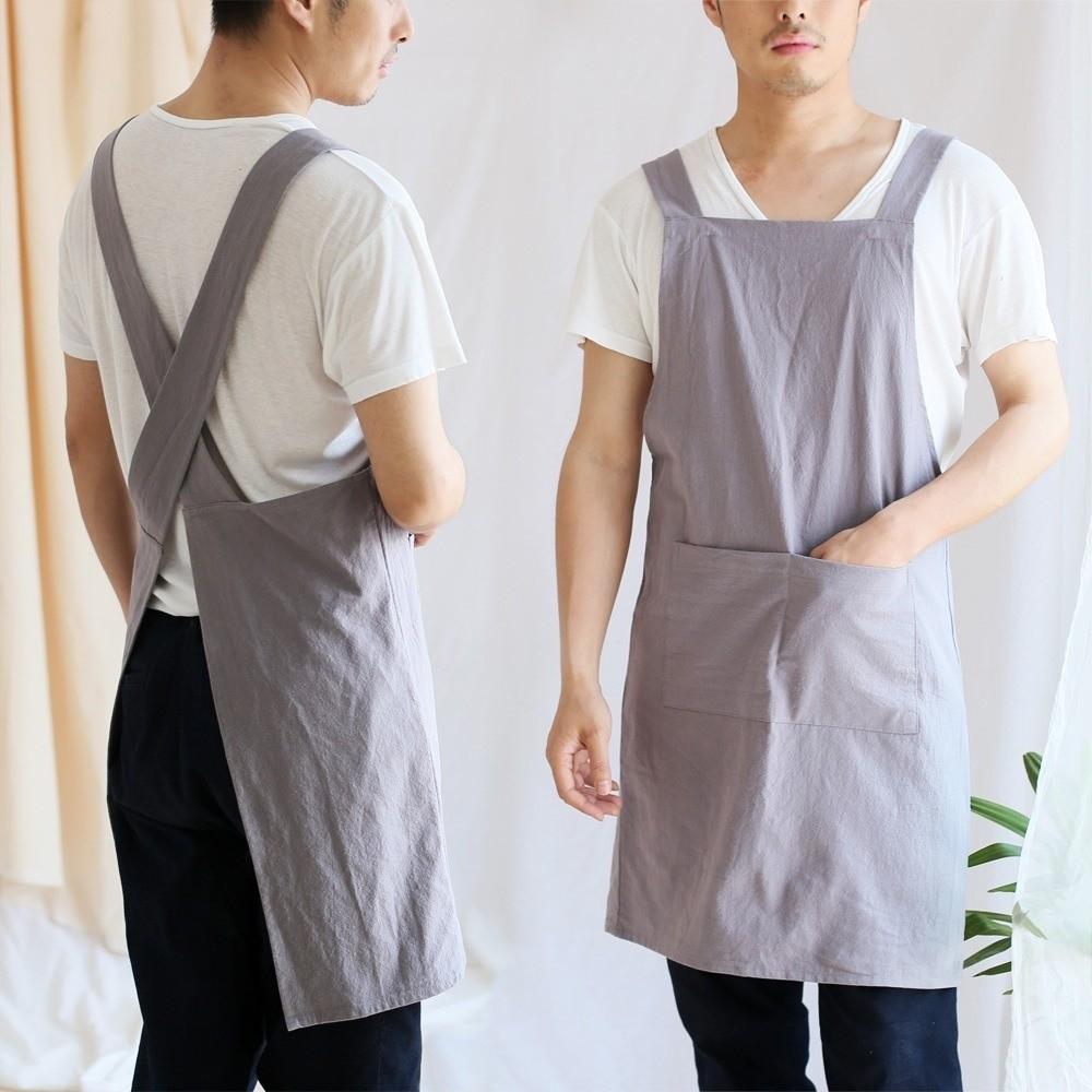 Cross Straps Minimalist Apron Cotton Handmade Apron Durable Cooking Aprons  Kitchen Use