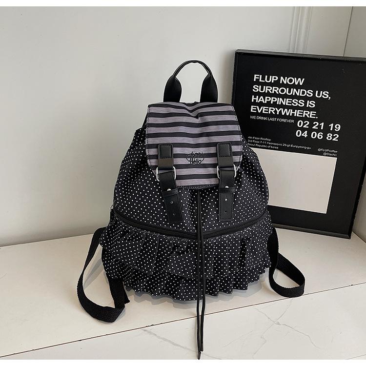 New casual large-capacity polka dot travel backpack versatile foreign style pleated lace backpack student school bag