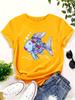 Polyester 100% Lady Rainbow Scale Fish Teacher T-shirt Nostalgic Design Featuring "Kindness" Print Short-sleeved Round-neck Summer