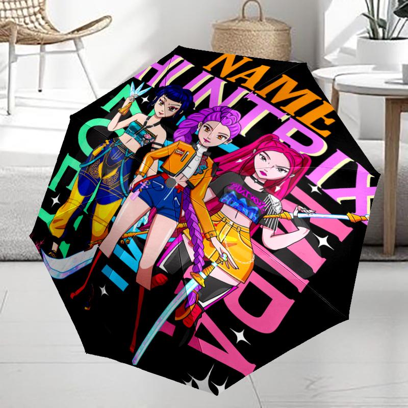 Ombrello Automatico Personalizzabile con Nome, Tema Cacciatori di Demoni KPop, Leggero e Portatile, 8 Stecche, Perfetto per Viaggi all'Aperto, Compleanni, Natale, Regali.