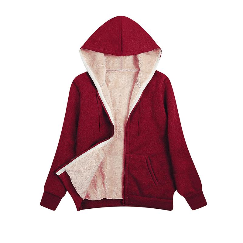

Plus-size Woolen Solid Color Jacket Autumn Winter Thicken Slim Long-sleeved Outwear Women s All-match Brushed Hooded Coat S
