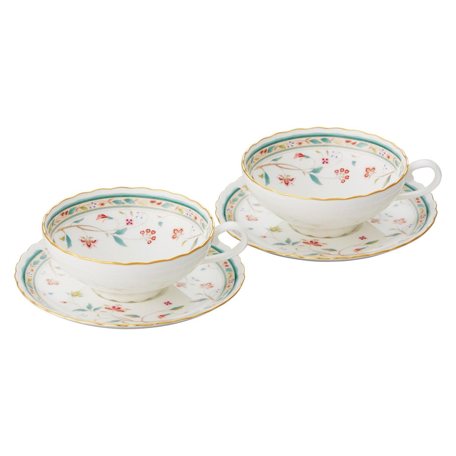 

Noritake Tea Cup Saucer Floral Bone & (Pair Set) 180cc, Print, China, P58043A/4409