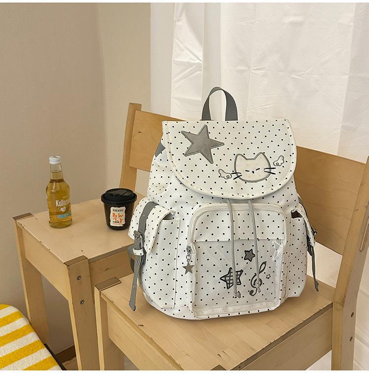 Schoolbag Korean cute star polka dot cat embroidery drawstring schoolbag Japanese soft girl student backpack light and versatile