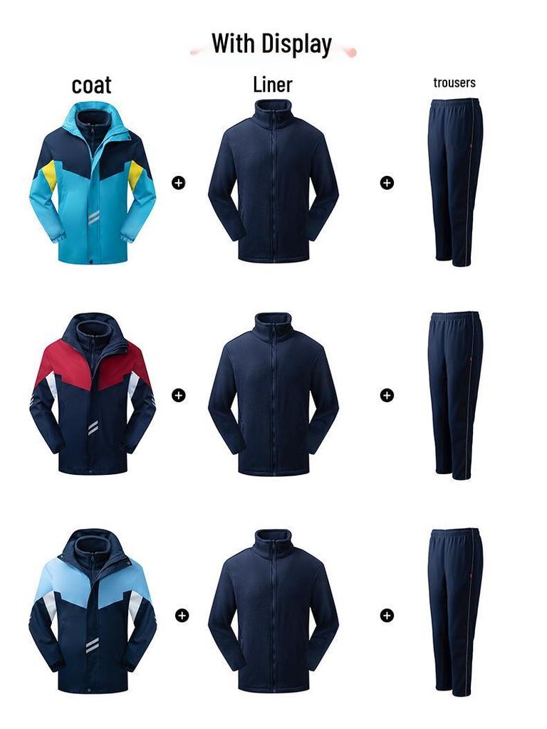 2025 Winter Waterproof School Uniform Windbreaker & Sportswear Set - Warm, Outdoor, Three-Piece for Students.