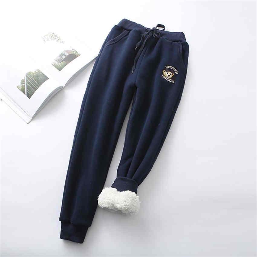 Women's Winter Velvet Casual Pants Plus Size Thicken Sweatpants Bear Embroidery Trousers