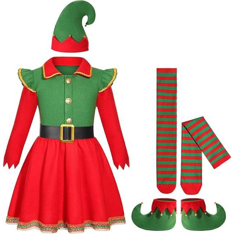 

Girl Christmas Elf Costume Santa Assistant Costume Girl Elf Hat Santa Dress New 160cm