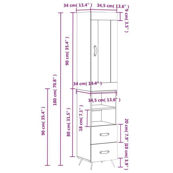 VidaXL Buffet haut Blanc 34,5x34x180 cm Bois d'ingénierie 3200233