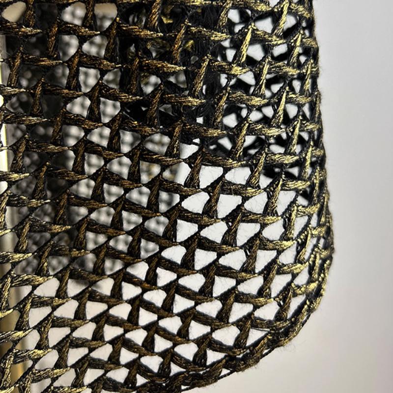 Metallic Interwoven Mesh Knitted Fabric Gray Gold 3D Textured Material for Fashion Designer Blouse Sweater Shawl Clothing Sewing