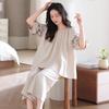 Pajamas women's pure cotton summer thin short-sleeved nine-point pants 1011 new integrated large-size loungewear set with chest pads