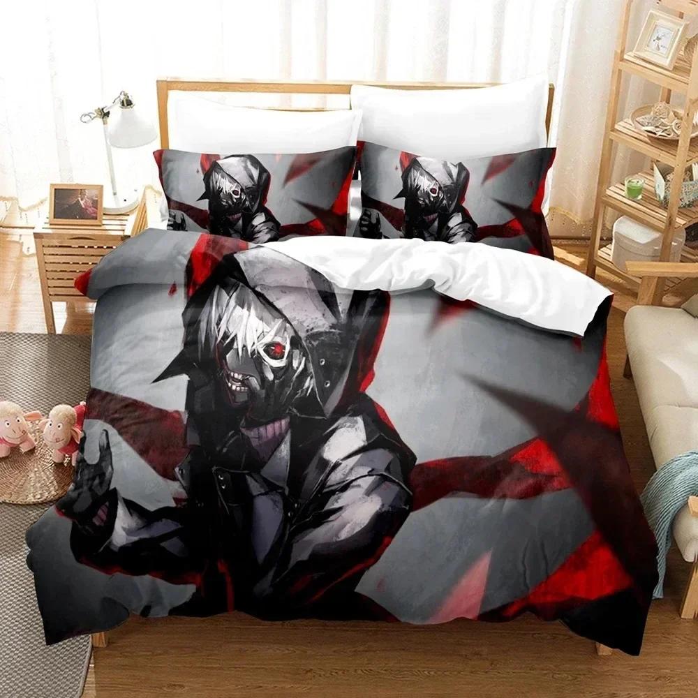 Top 3D Anime Tokyo Ghoul Bedding Set Double King Soft Children Bedroom Down Coat Set Animation Tokyo Ghoul Customizable Style