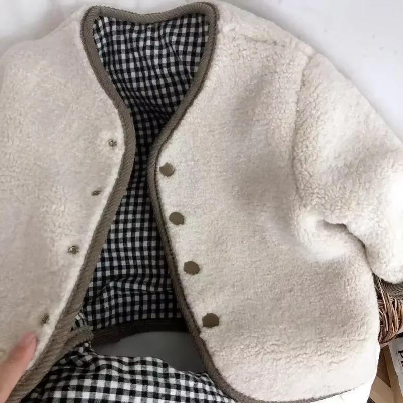 Autumn and Winter New Warm Jacket Children Two Sides Wear Plaid Plush Jacket Kids Jackets Winter Clothes for Girls