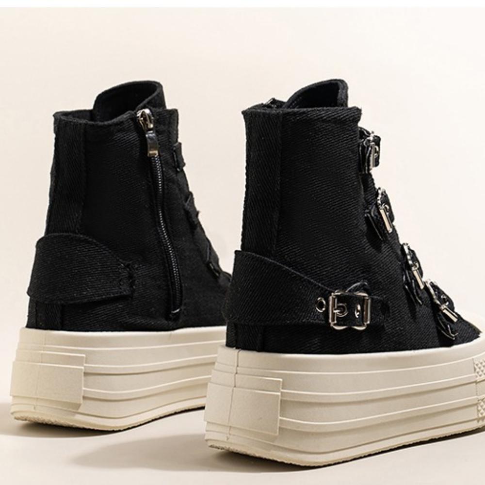 8CM Kilsneakers Canvas Skor Dam Vår Och Ny Mode Helt Vardagliga Tjock Ventilerande Sula Brädskor