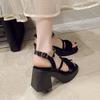 Summer New Women's Sandals: Open Toe with Pearl Button Strap, Thick Sole Waterproof Platform Shoes  Women Sandals