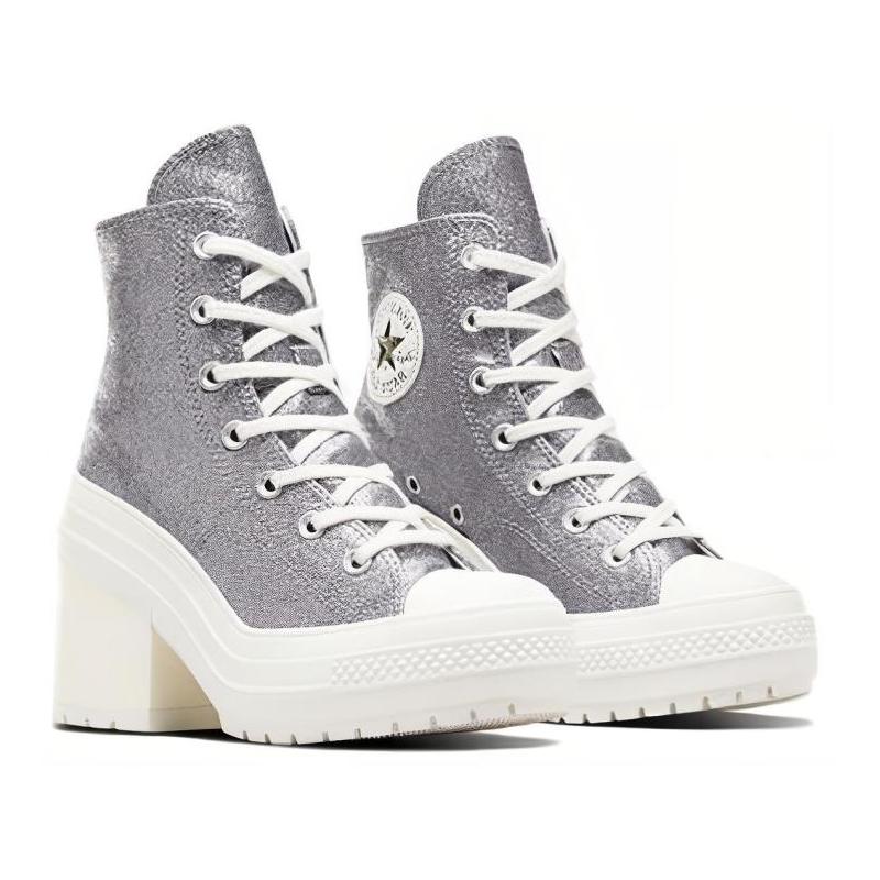 Converse Chuck 70 De Luxe Sequin High Heel Abrasion Breathable Mid-Top Espadrilles Women's Grey