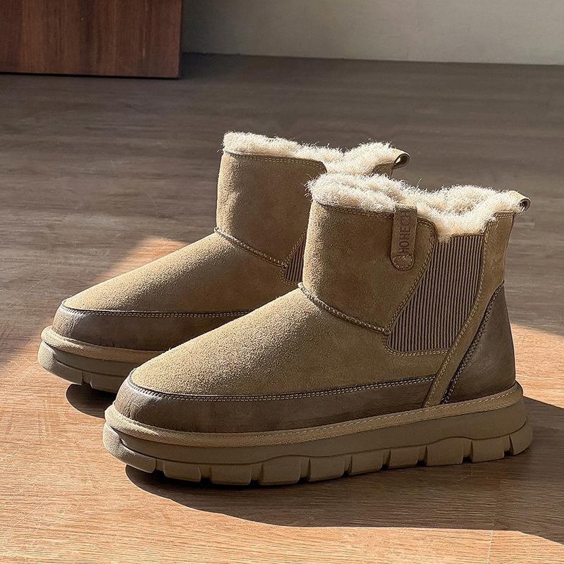 High-top waterproof elastic snow boots winter fur integrated warm thickened flat-bottomed non-slip large cotton shoes