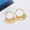 Vintage Bohemian-Style Large Hoop Earrings With Disc Pendants. These Sequined Earrings Are Stylish Geometric Round Pen